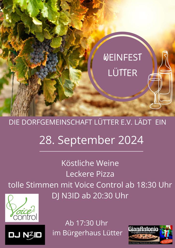 Plakat Weinfest in Lütter am 28. September 2024